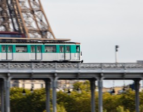 View of the Eiffel Tower and line 6