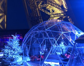 First floor of the Eiffel Tower under the snow