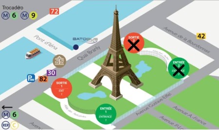 Access map Eiffel Tower entrance and exit 2 closed