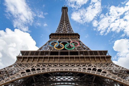 View on the Eiffel Tower and the olympic rings
