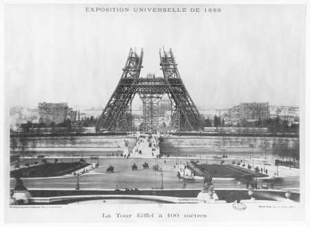 Photo of the Eiffel Tower under construction