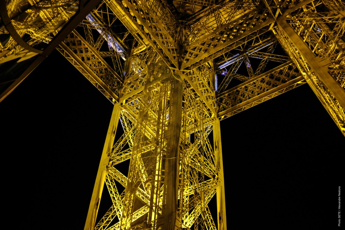 The structure seen from the first floor at night