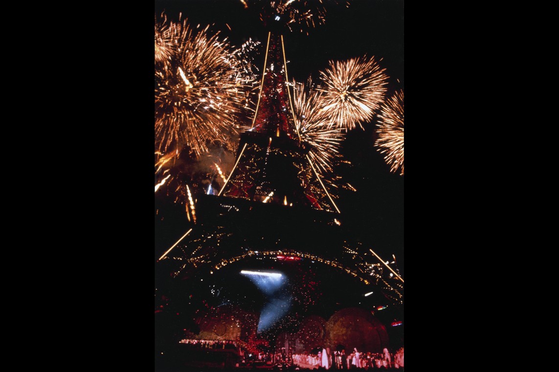 Eiffel Tower illuminated and fireworks