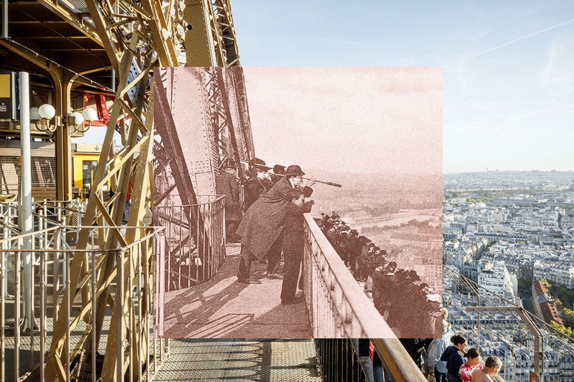 Visitors admiring the view from the second floor