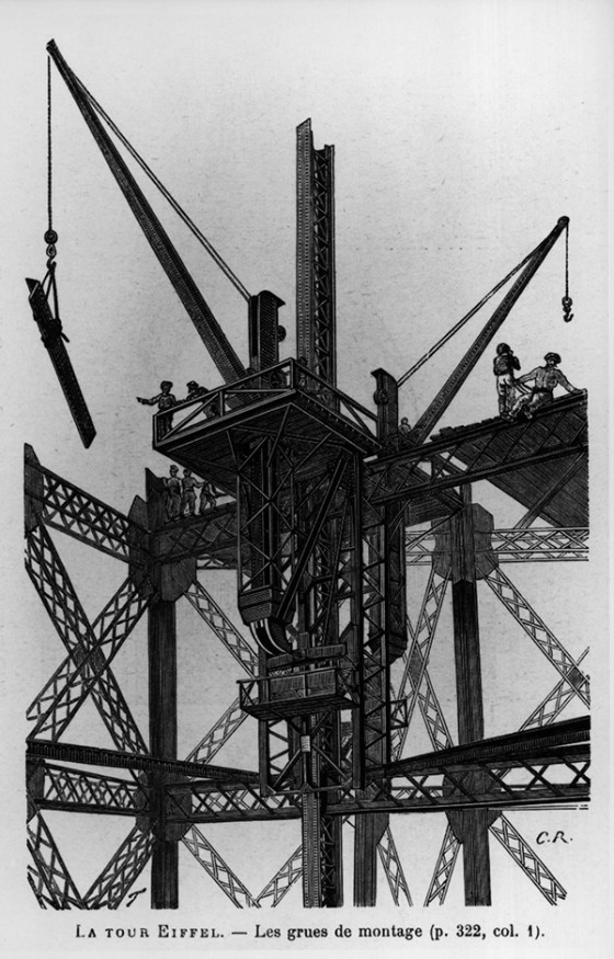 The cranes used to assemble the Eiffel Tower